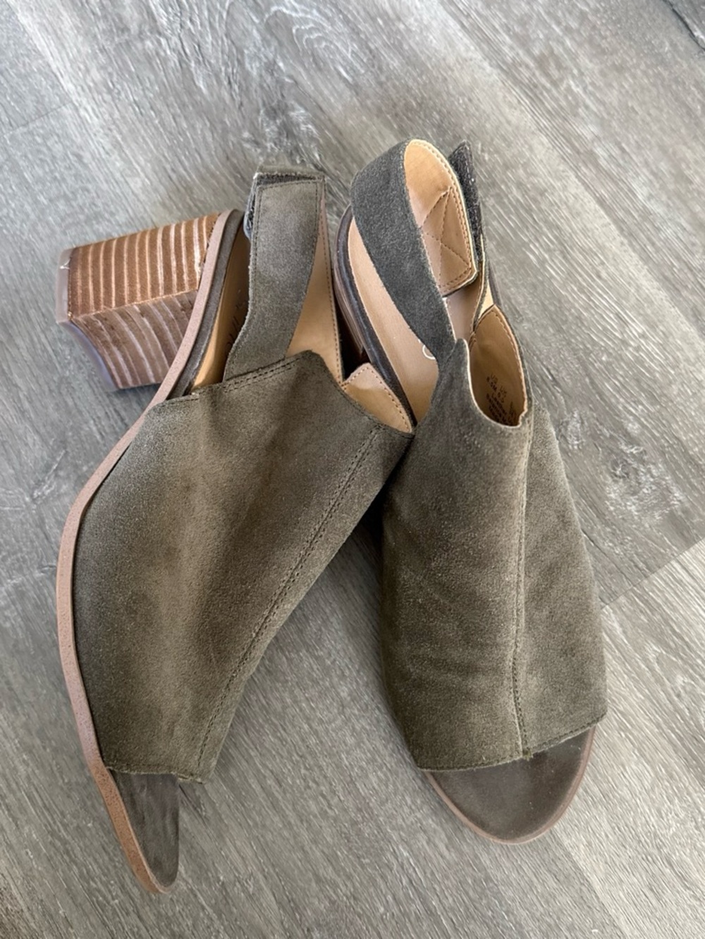 Franco Sarto Olive Suede Slingback Peep-Toe Block Heel Booties